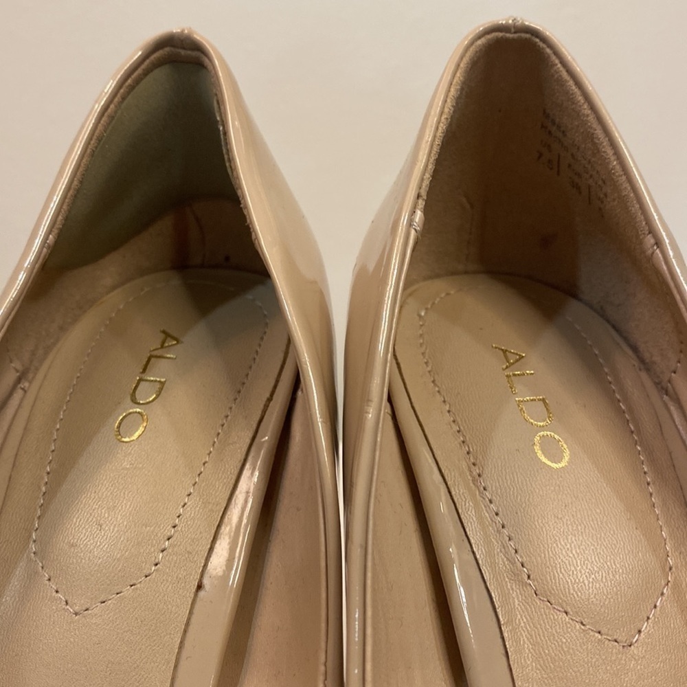 Shiny Nude Peep Toe Heels - Picture 8 of 15